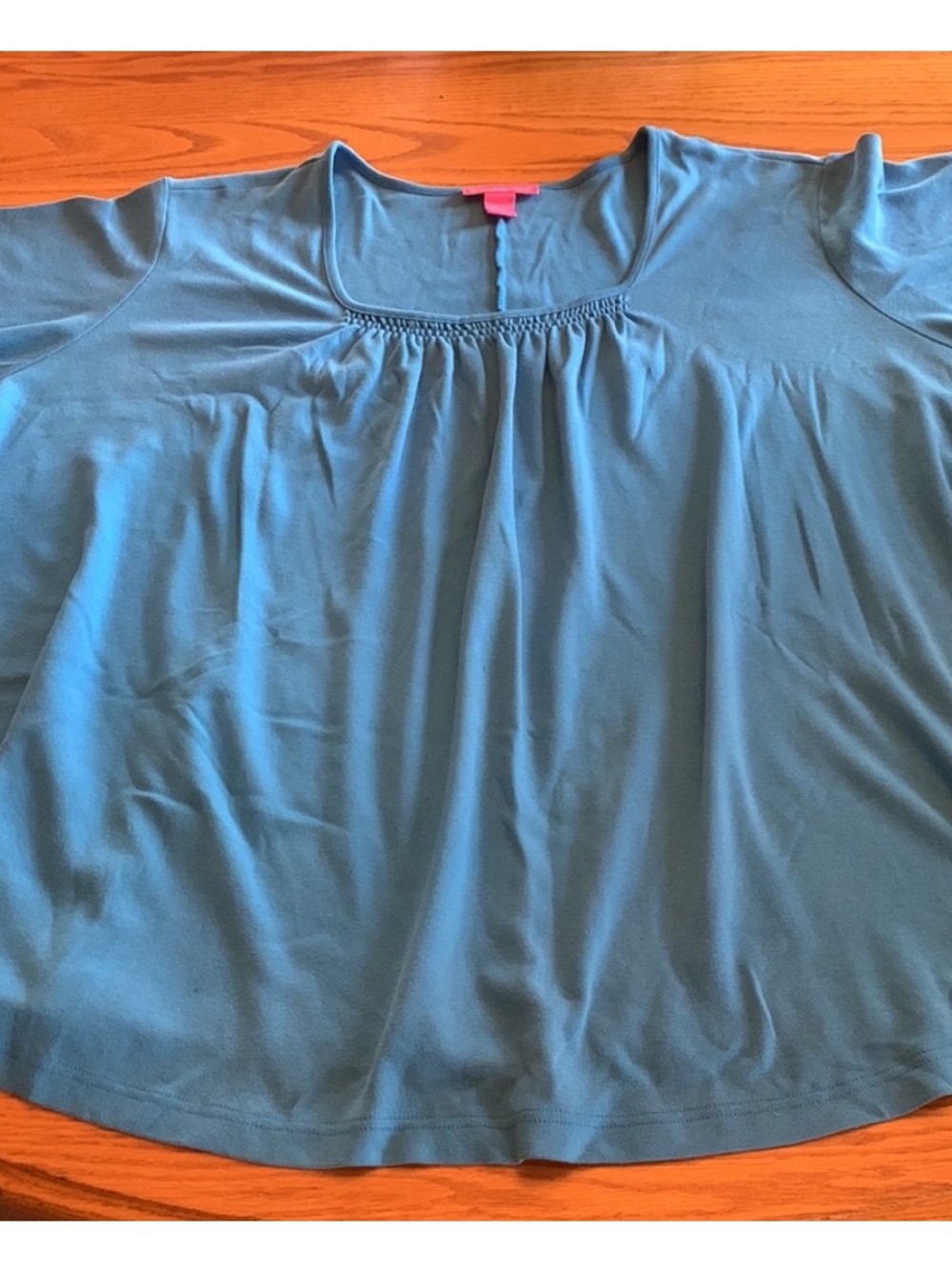 Woman Within Teal Blue Gathered Scoop Neck Blouse